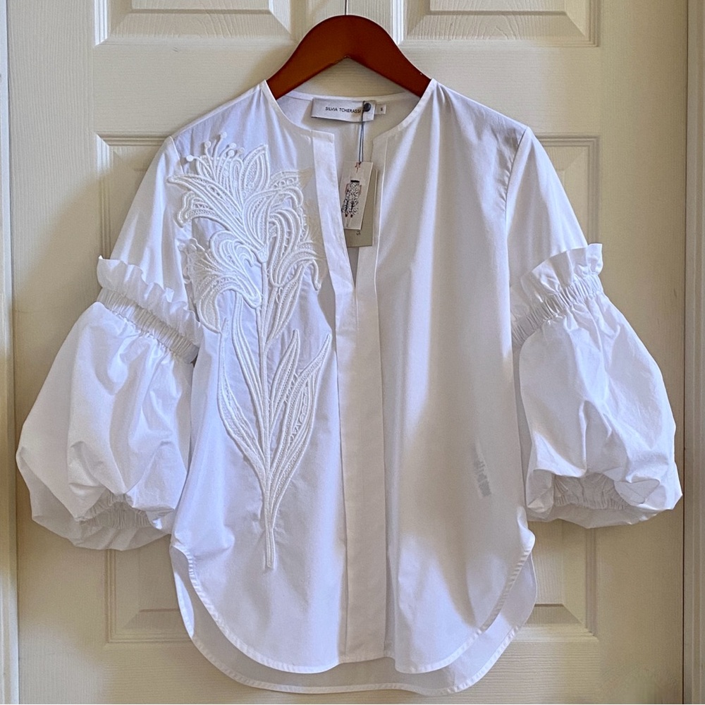 Silvia Tcherassi White Cotton Embroidered Wenda  Blouse Top Sz S  NEW - Picture 15 of 15